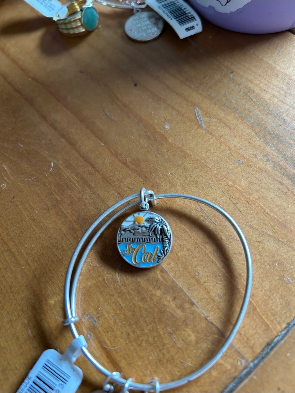 Alex and Ani Silver SoCal Charm Bangle with Blue & Yellow Enamel - Picture 2 of 3